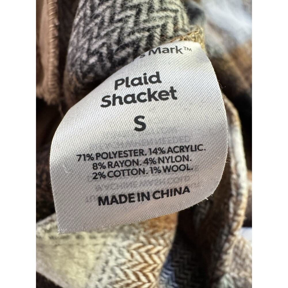 NWT Members Mark Brown Plaid Button Front Oversized Fleece Shacket Womens Small - Picture 6 of 6
